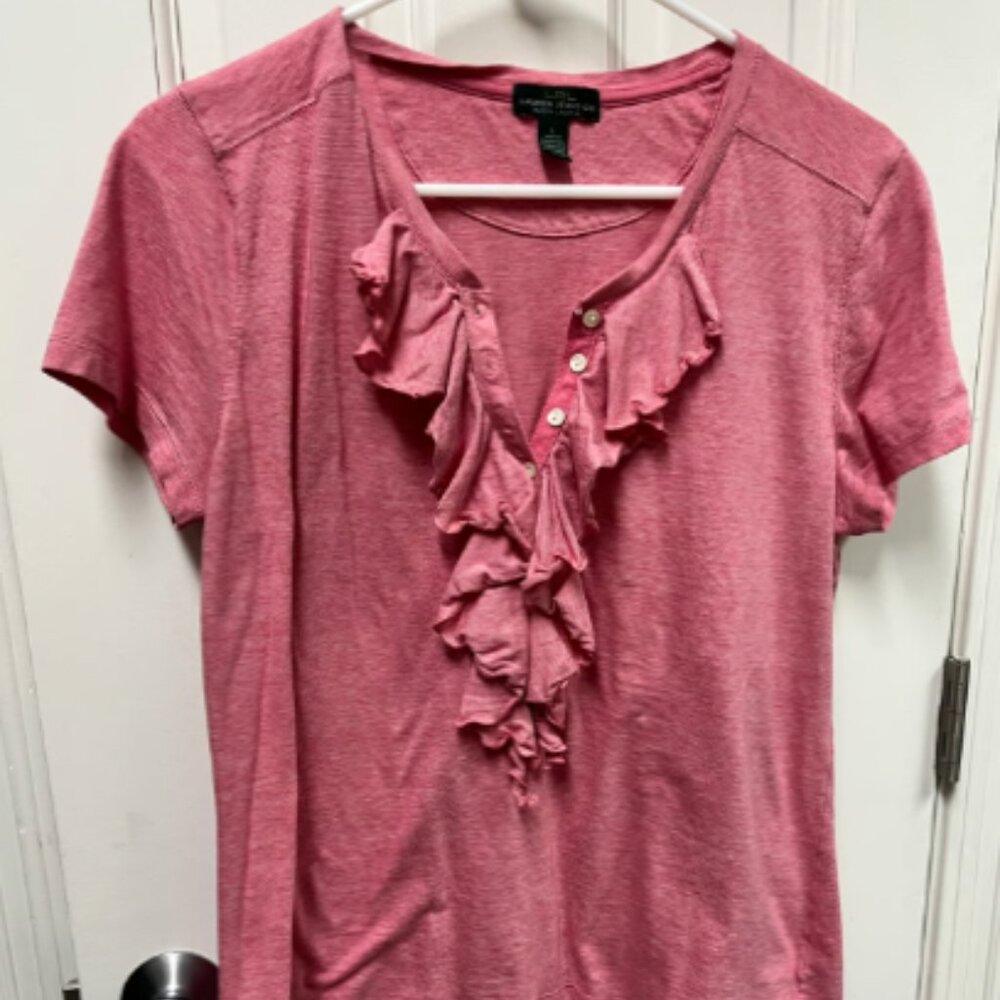 Lauren Jeans ruffle front top size Large